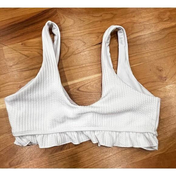 Frankies Bikinis Seersucker Ruffled Padded Tied Bikini Size Small Women’s White - Picture 3 of 6